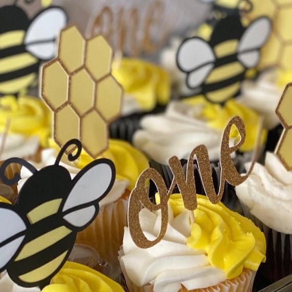 24 PCS Bumble Bee Cupcake Toppers | 1st Birthday Party Decorations, Glitter Bee Theme Picks For Cupcakes & Desserts - View #11