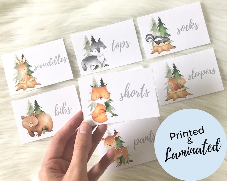 PRINTED & LAMINATED Baby Drawer Labels | Woodland Baby Animals | 8 ...