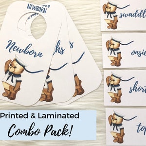 COMBO PACK Laminated Baby Closet Dividers & Drawer Labels | Sailor Bear Set of 16 | Nautical Theme Baby Boy Nursery Room Decor and Accents