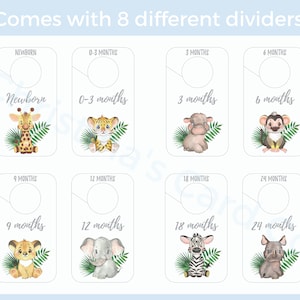 PRINTED & LAMINATED Baby Closet Dividers Safari Baby Animals Jungle ...