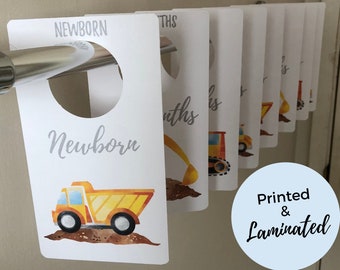 PRINTED & LAMINATED Baby Closet Dividers | Construction Trucks Theme | Baby Boy Nursery Room Decor | Trucks, Diggers, Machines, Vehicles