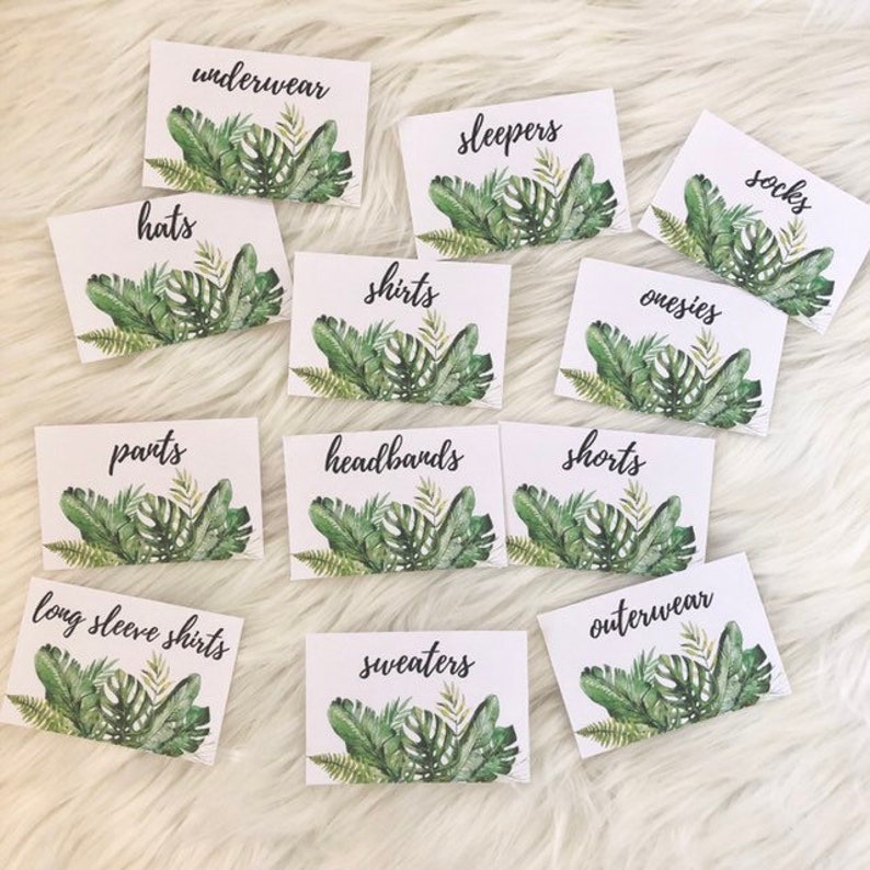Laminated Baby Drawer Labels | Tropical Jungle Leaves | Set of 8 - Etsy