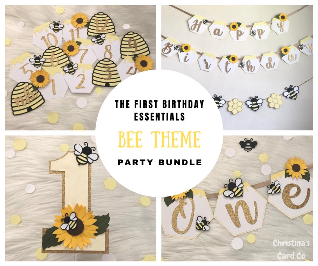 FIRST BIRTHDAY ESSENTIALS Party Bundle | Bees and Sunflowers Theme ...