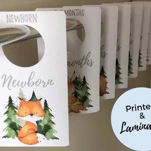 PRINTED & LAMINATED Baby Closet Dividers | Woodland Baby Animals | Woodland, Forest Theme Adventure Awaits, Bear, Fox, Wolf, Bunny, Deer