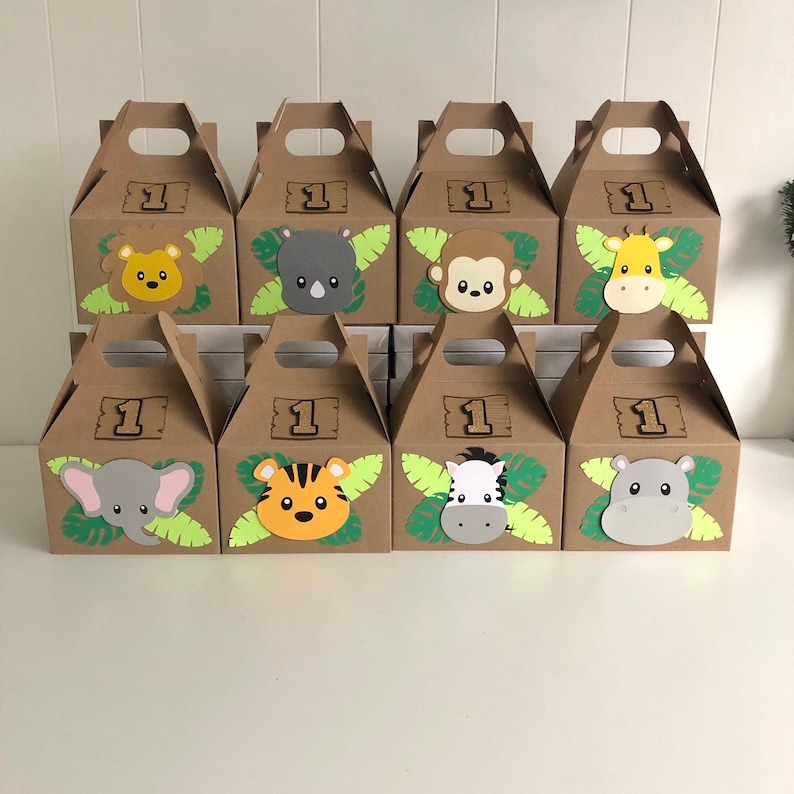 Produktbild von Dschungel-Tier Geschenkboxen – 12 Stück, 16 X 9,5 Cm, Aus Stabilem Karton, Für Party-Favors & Süßigkeiten