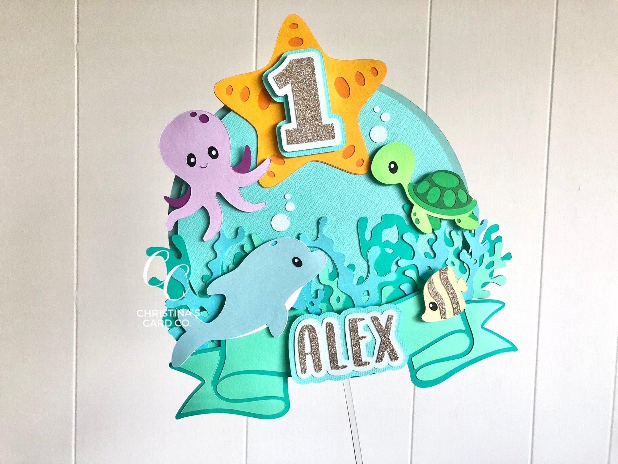 Under The Sea Cake Topper Customizable Any Age Aquatic Etsy Polska
