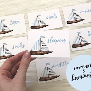 PRINTED & LAMINATED Nursery Drawer Labels | Blue Boats | Baby Boy Nursery Room Decorations and Accents | Nautical Theme, Under The Sea