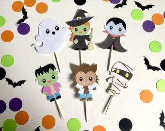 Halloween Cupcake Toppers | Witch Ghost Vampire Dracula Werewolf Mummy Frankenstein | Monsters Halloween Characters