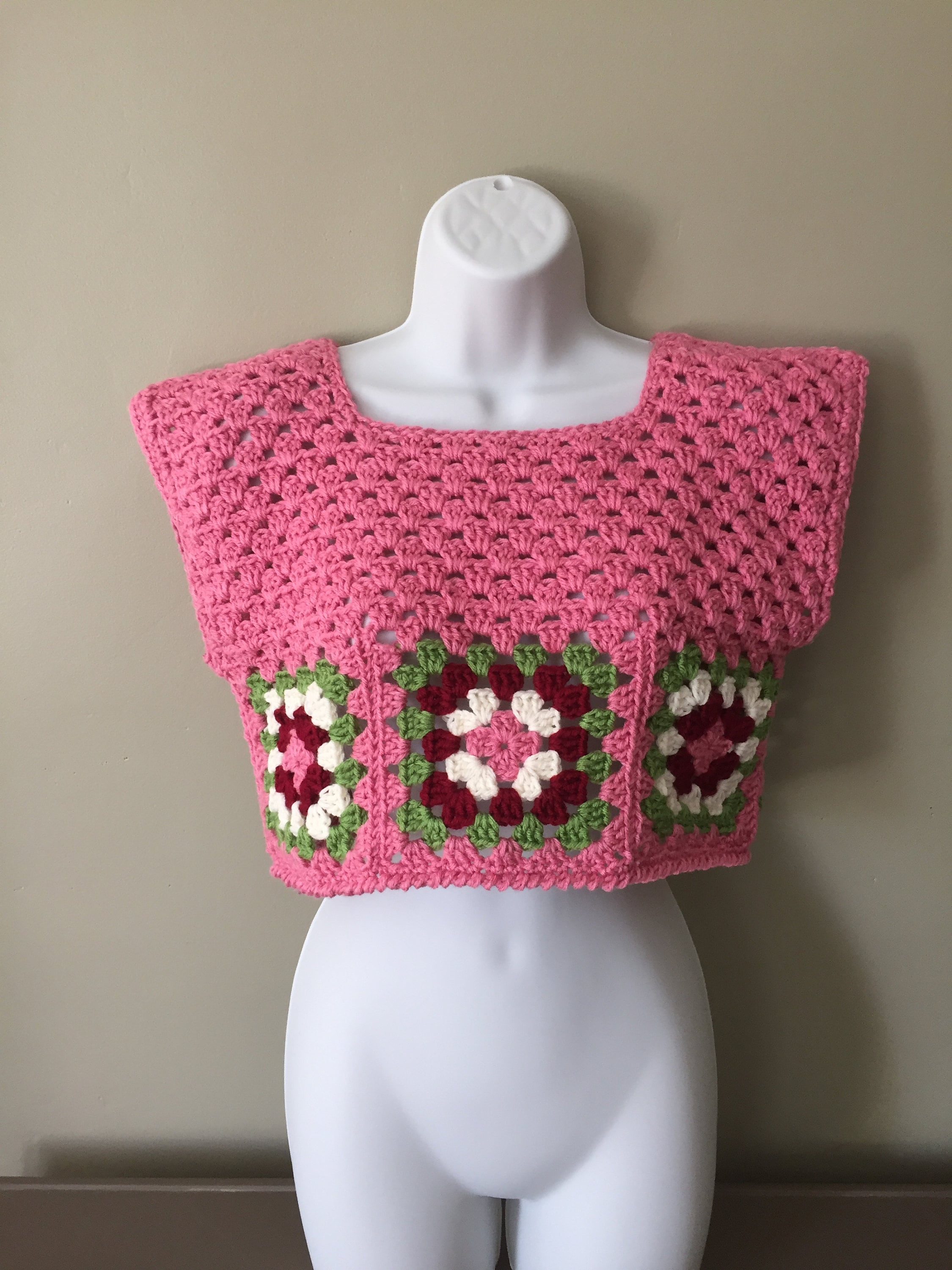 Crochet Insert Knitted Cap Sleeve Top - Rose