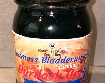 Seamoss Bladderwrack Burdock Spirulina Gel (16oz) - 102 minerals (Added Iron), Healthy Seamoss Bladderwrack Burdock Spirulina Gel
