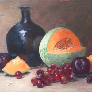 Original Oil Painting - Still Life of Vase and Fruit