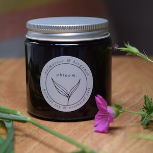 Palmarosa & Bergamot, naturally scented vegan soy wax candle, 100% pure essential oils. Amber glass jar with aluminium lid.