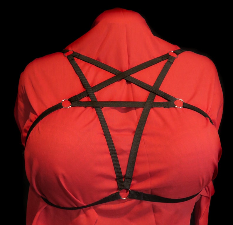 Black Plus size Pentagram Body Harness with custom sizing Cage Lingerie Open Bra bdsm Sexy Elastic Bondage Harness 