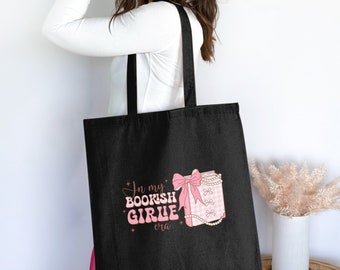 Stijlvolle draagtas voor boekenliefhebbers - In My Bookish Girlie Era Design, roze en zwart