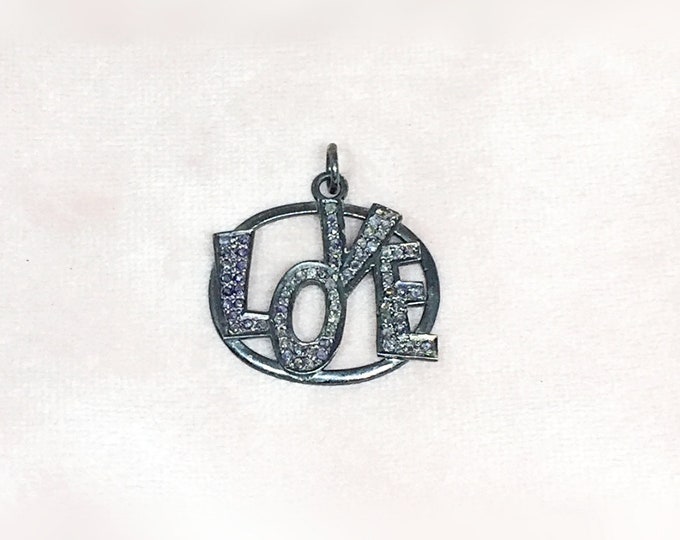 Diamond Oxidised Sterling Silver Love Pendant