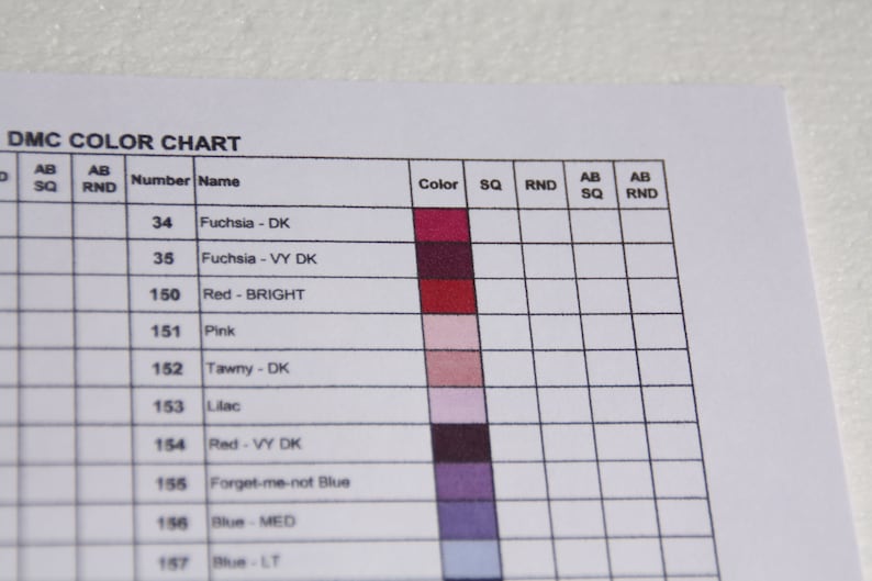 DMC Color Chart for Diamond Painting Drills Square Round | Etsy