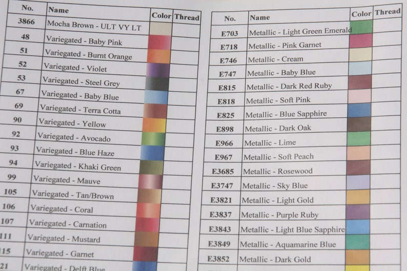Dmc color chart for cross stitch thread complete etsy