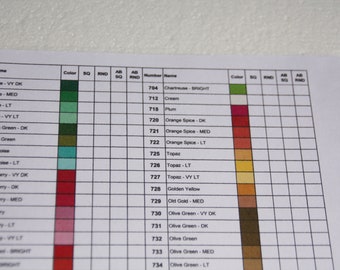 DMC Color Chart for Diamond Painting Drills - Square - Round - AB Drills - Spare Inventory - Printable PDF File