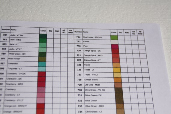 DMC Color Chart for Diamond Painting Drills Square Round - Etsy
