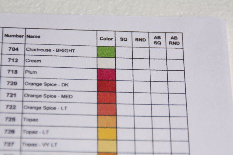 DMC Color Chart for Diamond Painting Drills Square Round | Etsy