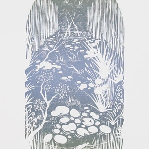 Holland Ponds Linocut Prints, Original Artwork, Limited Edition Prints, Nature, Landscape, Marsh, Swamp