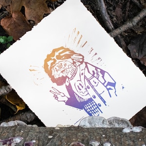 Sup Dog, Peace Dog, Linocut Animal Prints, Original Artwork, Limited Edition Prints, Funny Dog Art, Stoner Dog