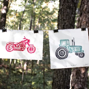 John Deere Tractor Linocut Prints, Harley Davidson Motorcycle Linocut Prints, Original Artwork, Limited Edition Prints
