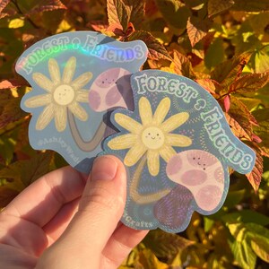 Forest Friends-sticker, paddestoel, bloem, madeliefje, holografisch, waterdicht, krasbestendig