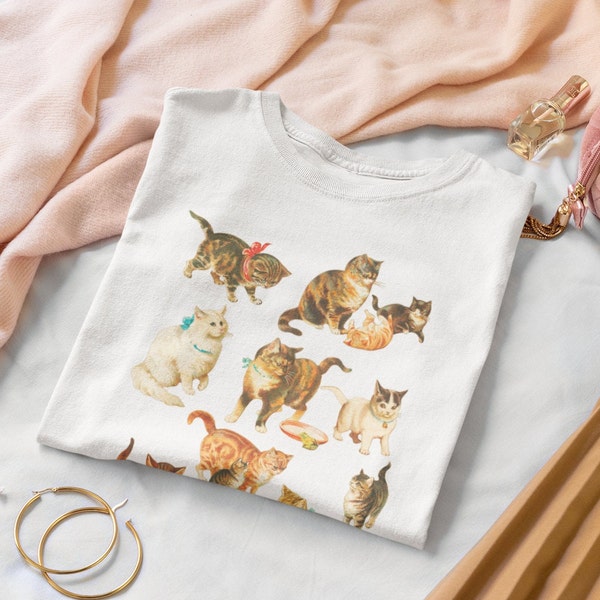Cool cats tshirt, vintage cat illustration t shirt, Cotton, Cute, Lovely vibes, Tshirt, Ethical, Vegan