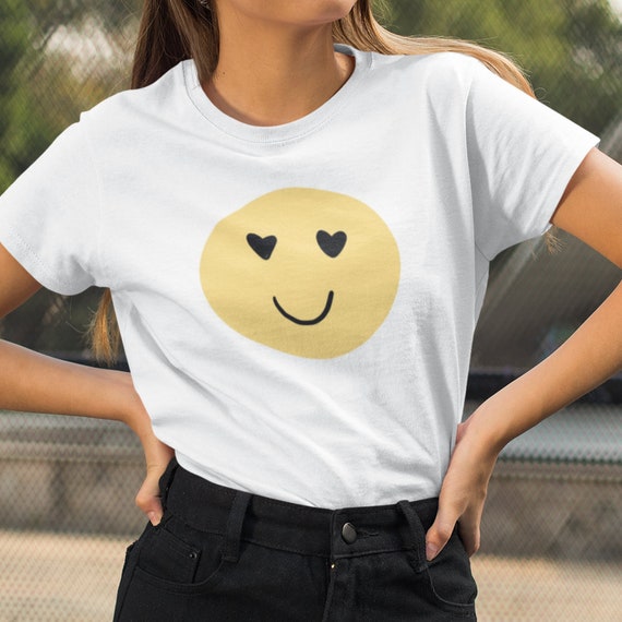 Corroderen afgewerkt Ansichtkaart Gelukkig t-shirt katoenen T-shirt smiley gezicht Happy - Etsy België