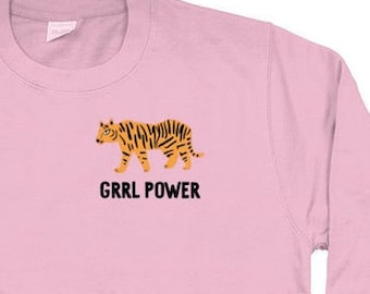 Girl Power jumper, Grrl Power Tiger sweatshirt, female empowerment, feminist, feminism, UK, tiger jumper, UK