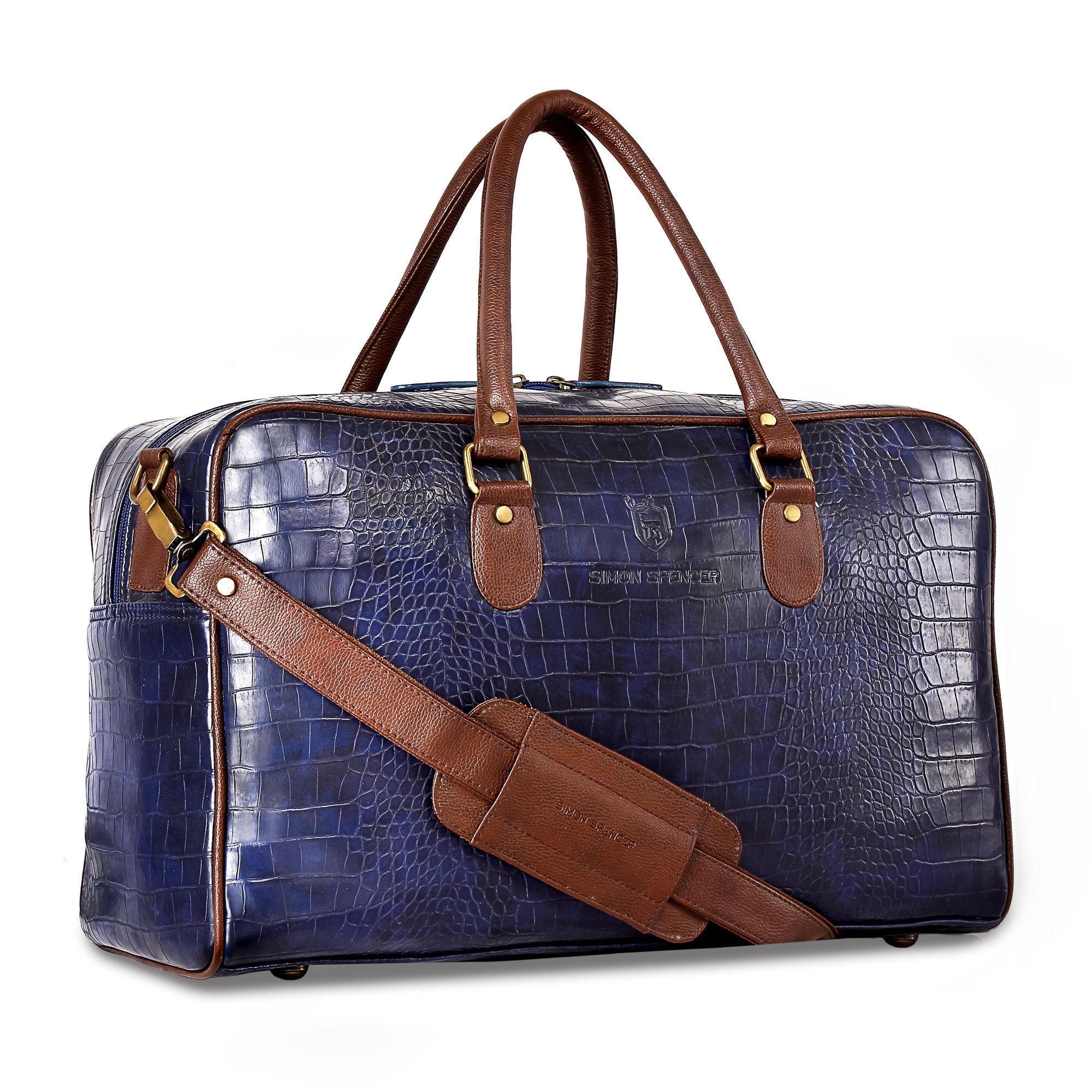 SSW - Carryall Duffle Leather Bag in Crocodile Print Fiery Red