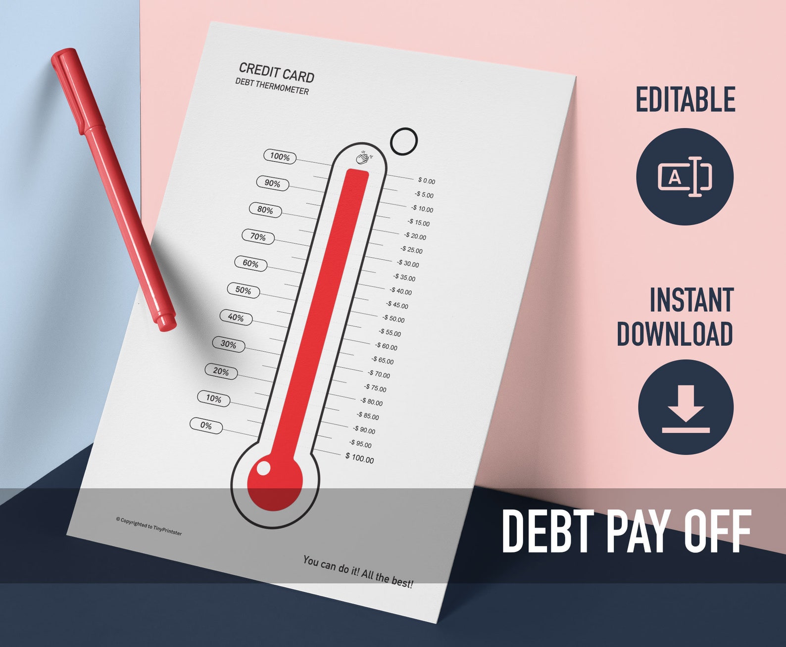 Debt pay off Thermometer Debt free tracker Etsy