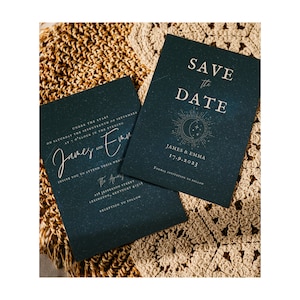 Starry Night Sky Boho Wedding Bundle, Celestial Wedding Invitation Suite, Editable Navy Wedding Bundle, Minimal Printable Wedding Bundle