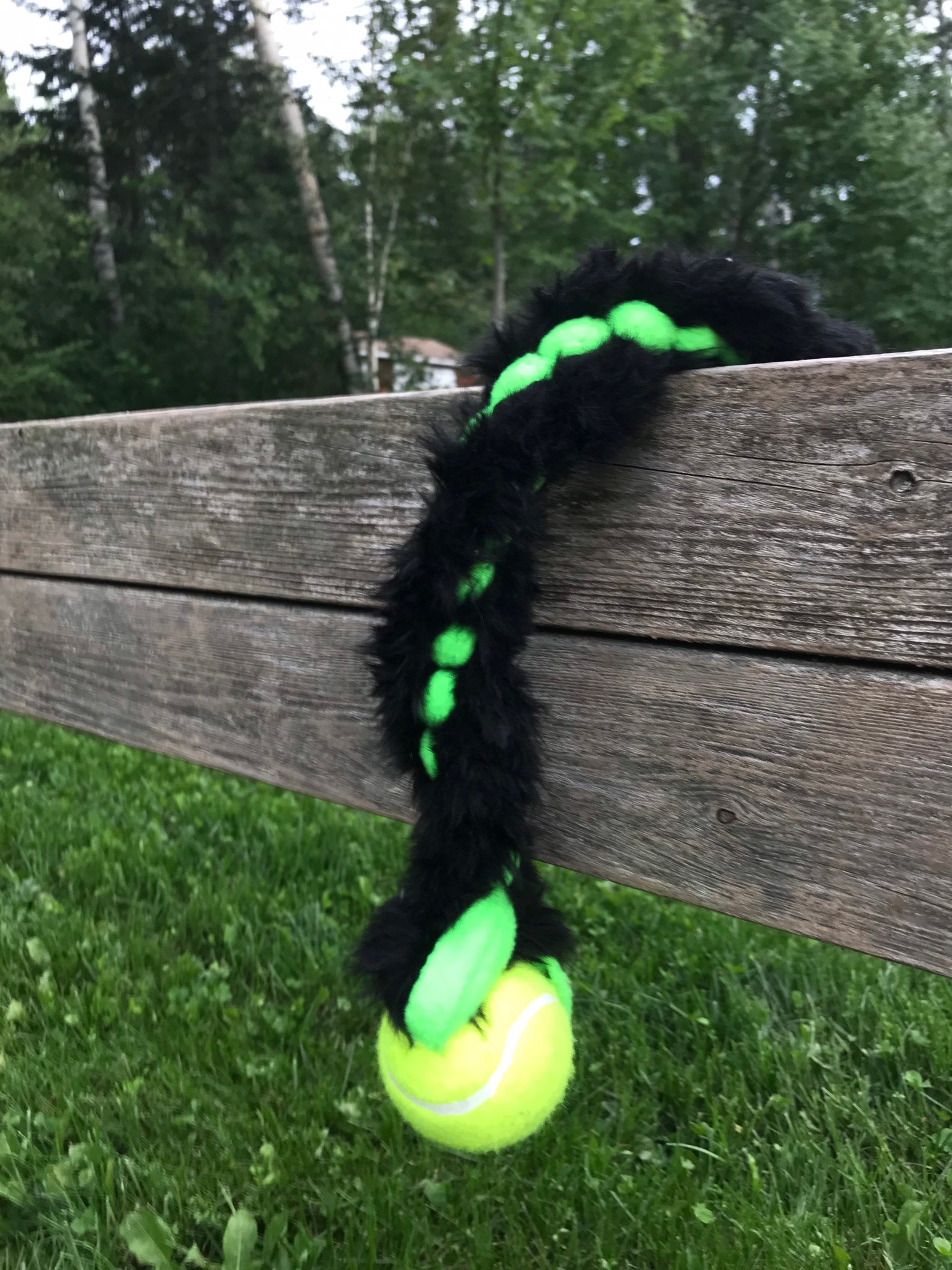 Tennis ball tug dog tug toy fleece dog toy neon dog toy Etsy