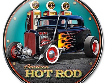 Racing Hot Rod Lighted Wall Art Sign Speed Shop Checkered Flag Neon Clock