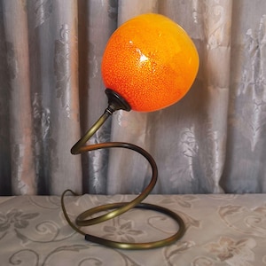 Handmade Swirl Metal Table Lamp – E14 Bulb, Blown Glass Shade in Amber & Green