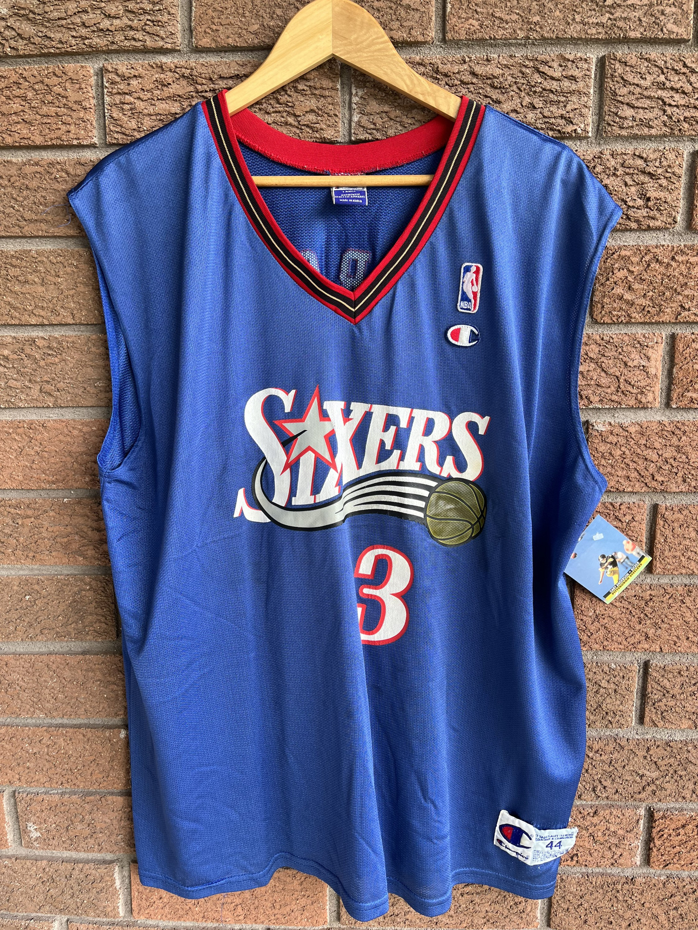 Men's Vintage Champion Philadelphia 76ers Allen Iverson Sixers Blue Jersey  Sz 44