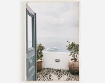 Coastal Wall Art, Mediterranean Ocean, Greece Print, Santorini Scenery, Greek Island Print, Printable Art, Coastal Santorini Wall Art Print