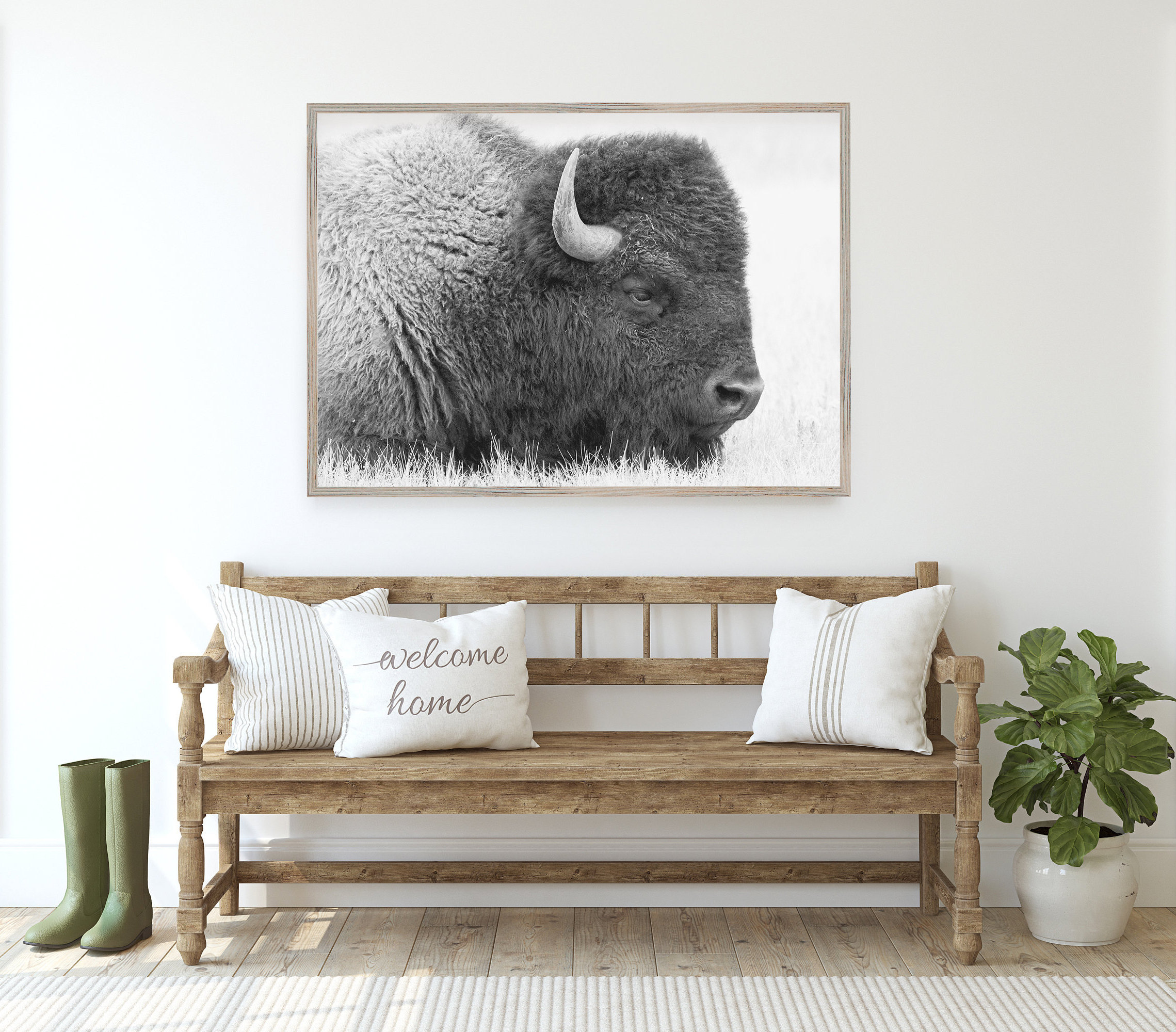 Buffalo Wall Art Bison Print Black and White Bison Art Etsy