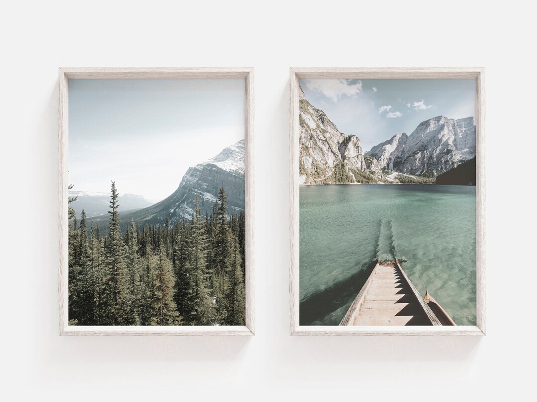 Set of 2 Mountains Print Forest Wall Art Print Woodland Poster Modern