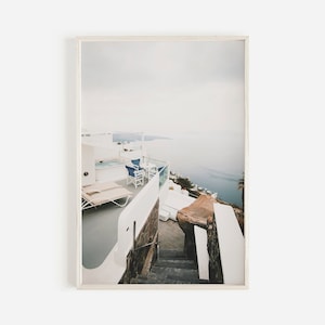 Blue Art Print, Santorini Wall Art, Greece Printable, Architecture Print, Steps to Beach Photo, Greece Travel Poster, Printable Art