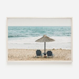 Greece Beach, Athens Coast Photo, Greece Island Print, Coastal Digital Art, Athens Beach Printable, Coastal Greece Art, Straw Umbrella Print