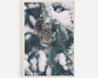 Pine Cones In Tree Wall Art, Rustic Cabin Decor, Pinecone Print, Large Printable Poster, Instant Download, Scandinavian Decor Christmas