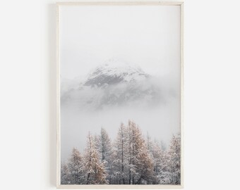 Snowy Fir Trees Print Nordic Wall Art Woodland Print Winter Wall Art Christmas Scene Minimalist Print Modern Printable Art Instant Download
