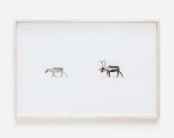 Reindeer Print Winter Wall Art Christmas Printable Scandinavian Art Minimalist Poster Instant Download Christmas Decor Snowy Winter Scenery