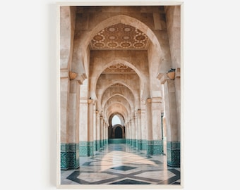 Casablanca Print, Moroccan Mosque Poster, Islamic Art Print, Moroccan Architecture, Turquoise Wall Art, Moroccan Travel Poster, Mosque Photo