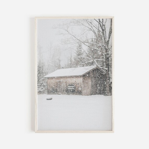 Snow Coming Down Print, Winter Storm Poster, Old Farm Barn Wall