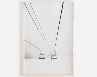 Ski Slope Mountain Print, Rustic Cabin Wall Art, Aspen Colorado, Park City Utah, Ski Lift Photography, Snowing Winter Day
