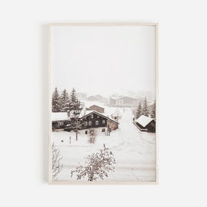 Snow Covered Ski Town Print, Rustic Home Decor, Winter Wonderland Poster, Snow Storm Printable, Mountain Town Wall Art, Winter Scenery Art